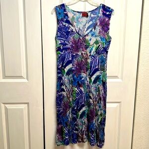 Simon Chang Multi Color Floral Print Sleeveless Crinkle Dress Size 12
